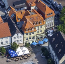 Aerial view, gastronomy cafe and restaurant Alter Markt, Werl, Soester Börde, North