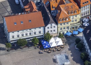 Aerial view, gastronomy cafe and restaurant Alter Markt, Werl, Soester Börde, North