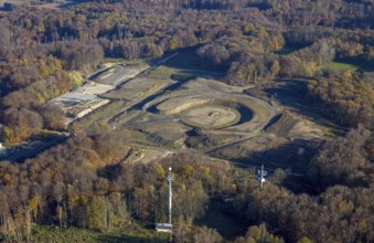 Aerial view, landscape construction construction site and new construction of an observation tower