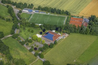 Aerial view, sports ground DJK - Blau Weiß Büderich, Kuniberthalle Büderich Schützenhalle with