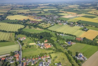 Aerial view, sports field DJK - Blau Weiß Büderich, Kuniberthalle Büderich Schützenhalle with solar