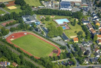 Aerial view, sports field Heinrich Buchgeister Stadium, Werl, Soester Börde, North