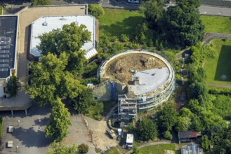 Aerial view, construction site Werl Castle, castle ruins of the former electoral town castle, Werl,