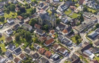 Aerial view, Church of St. Kunibert, Westbüderich, Werl, Soester Börde, North Rhine-Westphalia,