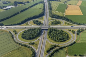 Aerial view, motorway junction Werl, A44 and A445, Werl, Soester Börde, North Rhine-Westphalia,