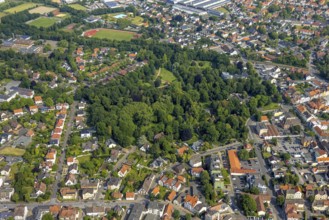 Aerial view, spa garden Wald and city centre, Werl, Soester Börde, North Rhine-Westphalia, Germany,