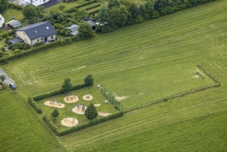 Aerial view, playground and football pitch In der Schlade, Hillmicke, Wenden, Sauerland, North