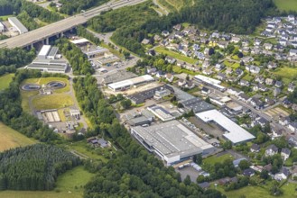 Aerial view, sewage treatment plant Wenden, industrial area Auf dem Ohl, Gerlingen, Wenden,