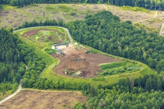 Aerial view, forest area with forest damage and construction site at Schörrenberg in the nature