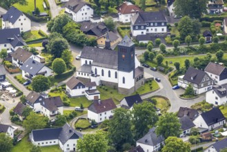 Aerial view, Church Hillmicke, Büchener Straße, Wenden, Sauerland, North Rhine-Westphalia, Germany,