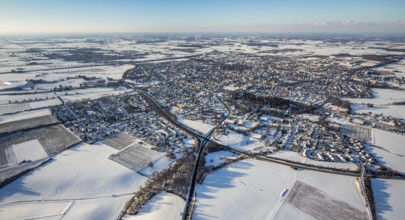 Aerial view, overview Werl, winter landscape, winter, snow, Werl, Soester Börde, North