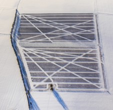 Aerial view, snow-covered fields with tracks, winter, Gerlingen, Ense, Soester Börde, North