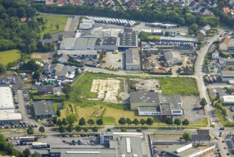 Aerial view, derelict land in Hammer Straße industrial estate, Kettler Outlet Neuwerk, Werl,