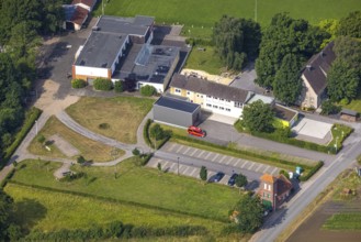 Aerial photo, Carl-Orff School, volunteer fire brigade, Hilbeck, Werl, Soester Börde, North