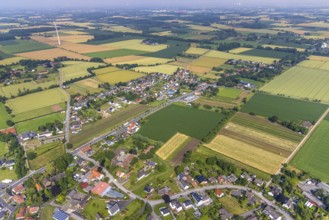 Aerial view, meadows and fields with view of Hilbeck, Werl, Soester Börde, North Rhine-Westphalia,