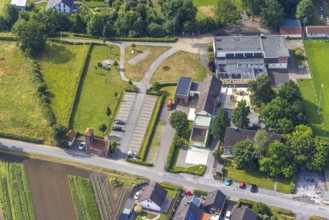 Aerial photo, Carl-Orff School, volunteer fire brigade, Hilbeck, Werl, Soester Börde, North