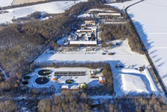 Aerial view, waste management Soest, sewage treatment plant Werl, winter, snow, Werl, Soester