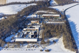 Aerial view, waste management Soest, sewage treatment plant Werl, winter, snow, Werl, Soester