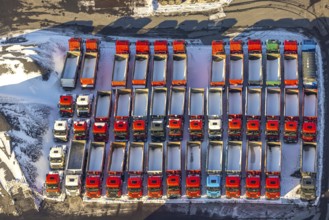 Aerial view, industrial estate KonWerl, winter, snow, Mimberg Spedition-Baustoffe GmbH & Co. KG,