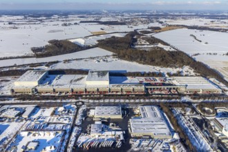 Aerial view, industrial estate KonWerl, ATU warehouse, sewage treatment plant Werl, waste