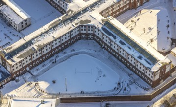 Aerial photo, Werl prison, JVA Werl, winter, snow, Werl, Soester Börde, North Rhine-Westphalia,