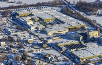 Aerial view, industrial area KonWerl, winter, snow, Werl, Soester Börde, North Rhine-Westphalia,