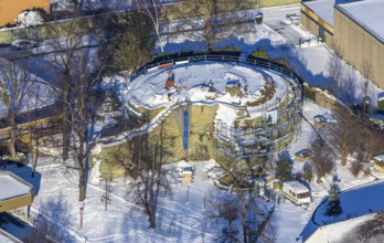 Aerial photo, construction site Werl Castle, castle ruins of the former electoral town castle, at