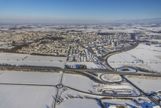 Aerial view, overview Werl, motorway junction AS59 Werl-Zentrum at the motorway A445, parking