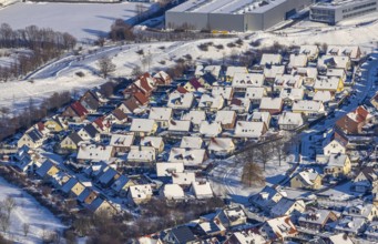 Aerial view, new development area, residential area between Hansaring and Hallenser Straße, snow,