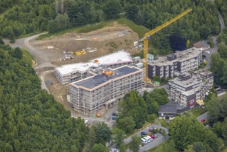 Aerial view, construction site St. Josefsheim, new construction Caritas Centre Wenden, Wenden,