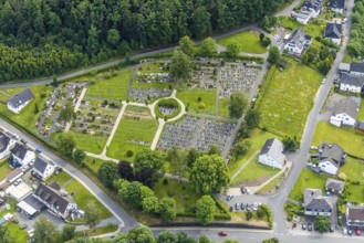 Aerial view, cemetery with circular route, parish of Wenden, Wenden, Sauerland, North