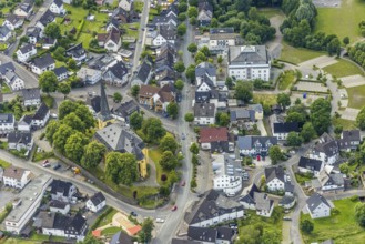 Aerial view, catholic church St. Severin and Rahaus, Wenden, Sauerland, North Rhine-Westphalia,
