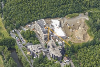 Aerial view, construction site St. Josefsheim, new construction Caritas Centre Wenden, Wenden,