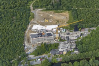 Aerial view, construction site St. Josefsheim, new construction Caritas Centre Wenden, Wenden,