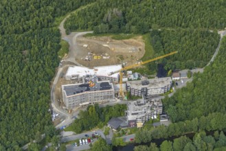 Aerial view, construction site St. Josefsheim, new construction Caritas Centre Wenden, Wenden,