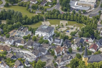 Aerial view, town hall, Wenden, Sauerland, North Rhine-Westphalia, Germany, authority, DE, Europe,