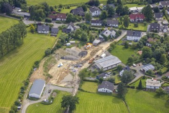 Aerial view, construction site in Römershagen, Wenden, Sauerland, North Rhine-Westphalia, Germany,
