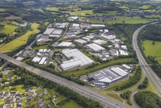 Aerial view, commercial area Hillmicker Straße, Sunflex Aluminiumsysteme, Gerlingen, Hillmicke,