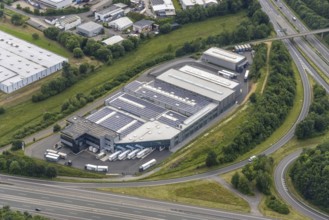 Aerial view, commercial area Hillmicker Straße, Sunflex Aluminiumsysteme, Gerlingen, Hillmicke,