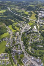 Aerial view, motorway bridge A45 and commercial area Hillmicker Straße in Gerlingen, Wenden,
