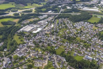 Aerial view, motorway bridge A45 and junction Olpe-Süd at the industrial estate Auf dem Ohl,