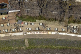 Aerial view, Restaurant Zur Arche an der Rheinpromenade, Görsicker, Voerde, Ruhr area, Lower Rhine,