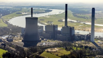 Aerial view, STEAG power plant Voerde, Möllen, Voerde, Ruhr area, Lower Rhine, North
