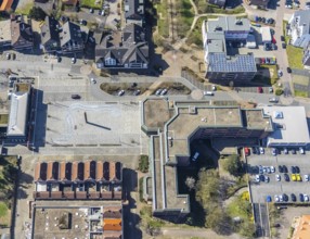 Aerial view, town hall, town hall square, Voerde, Ruhr area, Lower Rhine, North Rhine-Westphalia,