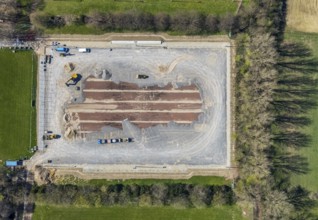 Aerial view, construction site for new sports field, sports centre Voerde, Rönskenstraße, Voerde,