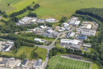 Aerial view, commercial area Hünsborn, Wenden, Sauerland, North Rhine-Westphalia, Germany, DE,