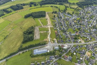 Aerial view, construction site, new development area An der Wahre, for residential buildings,