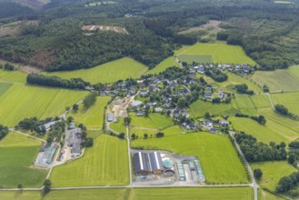Aerial view, construction site and view of Römershagen, Wenden, Sauerland, North Rhine-Westphalia,