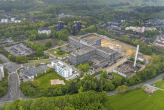 Aerial view, construction site, new clinic building at Helios Klinikum Niederberg, Velbert, Ruhr
