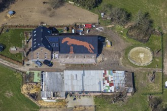 Aerial view, Pferdefreunde Emmelsum, jumping horse on the barn roof, club grounds Heinrichstraße,